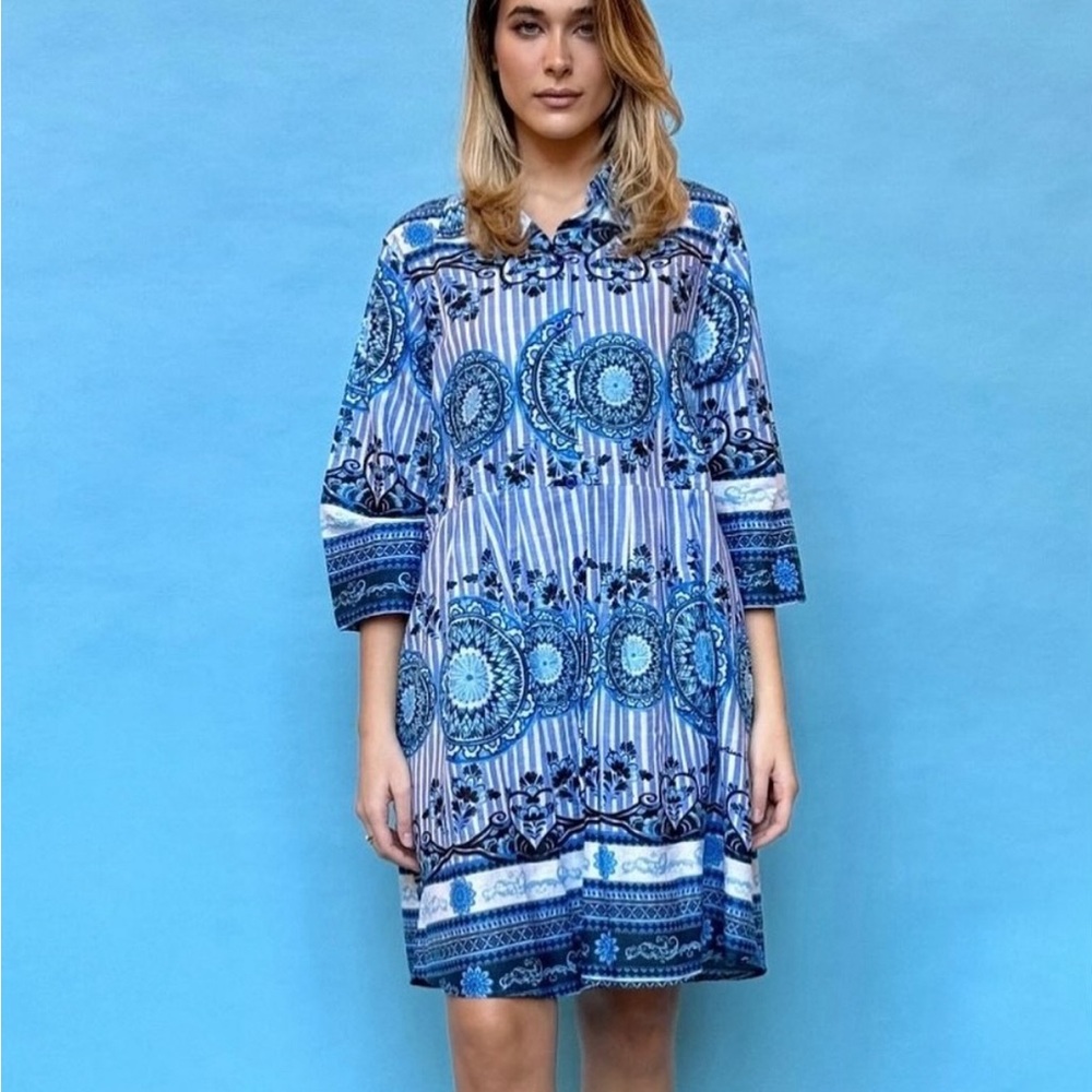 Antica Sartoria Italian Blue Button Down Shirt Dress
